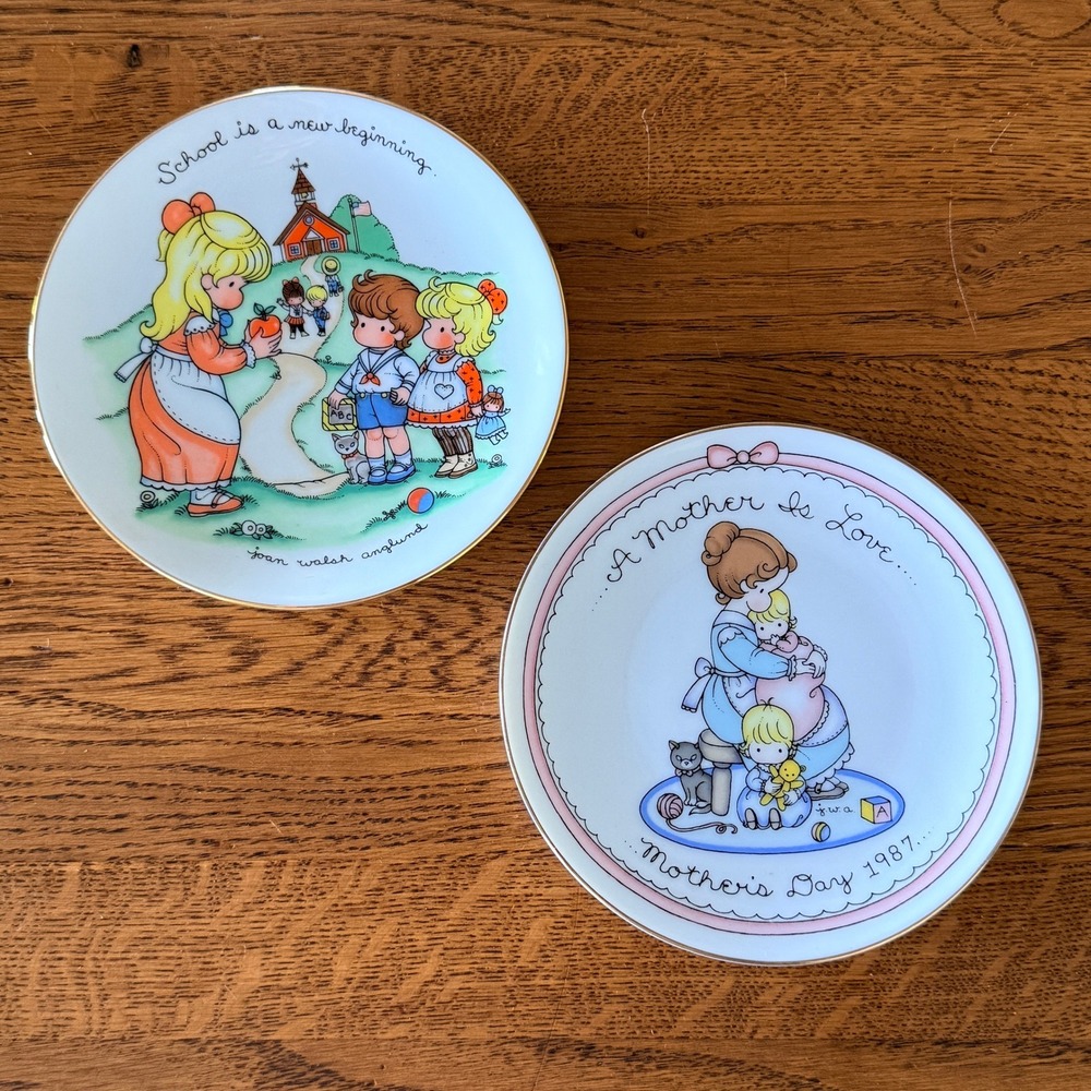 Avon Joan Walsh Anglund Collector Plates School & Mother's Day 1986 1987 5" Gold